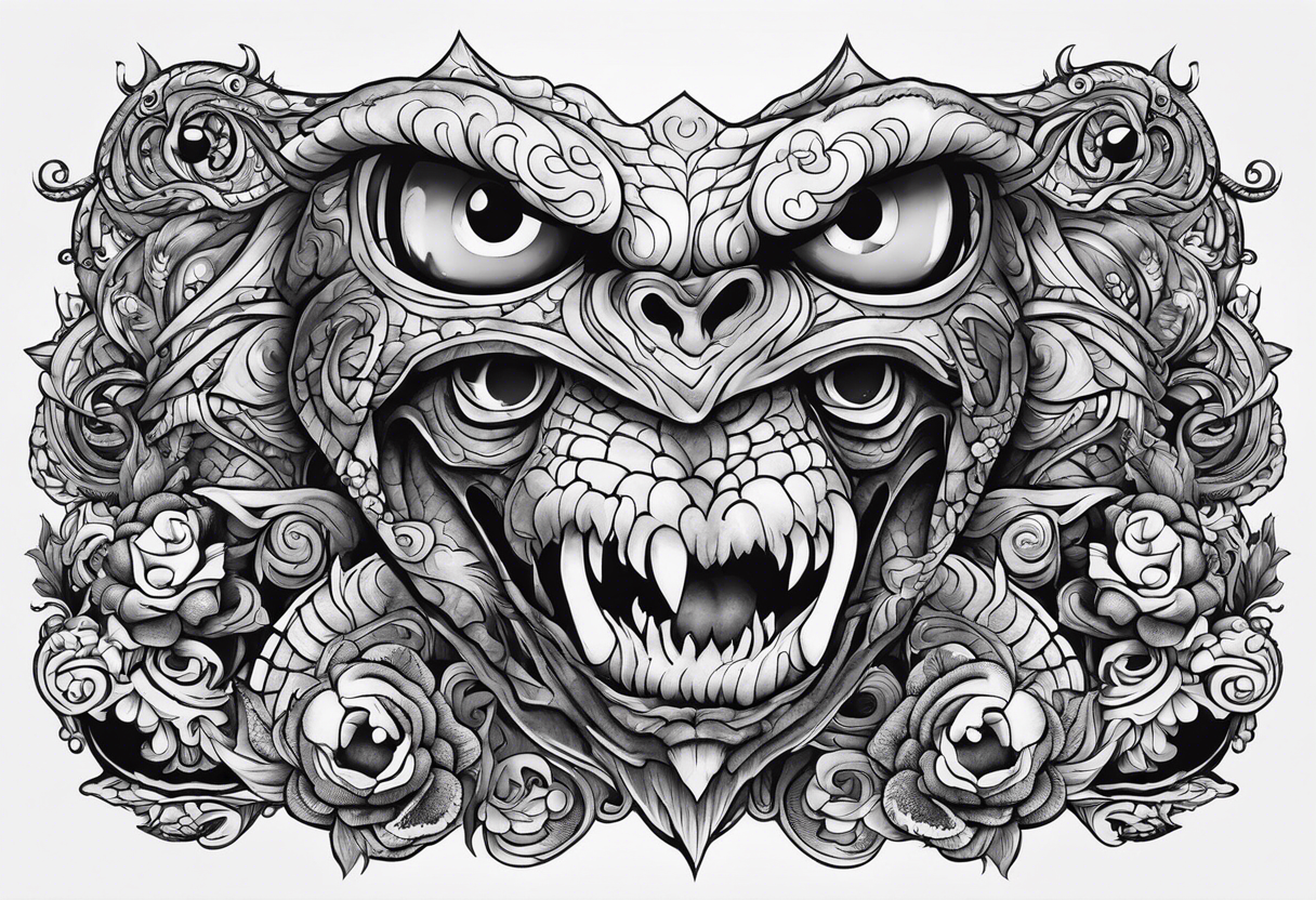 Beautiful Eldridge horror creature thigh tattoo tattoo idea