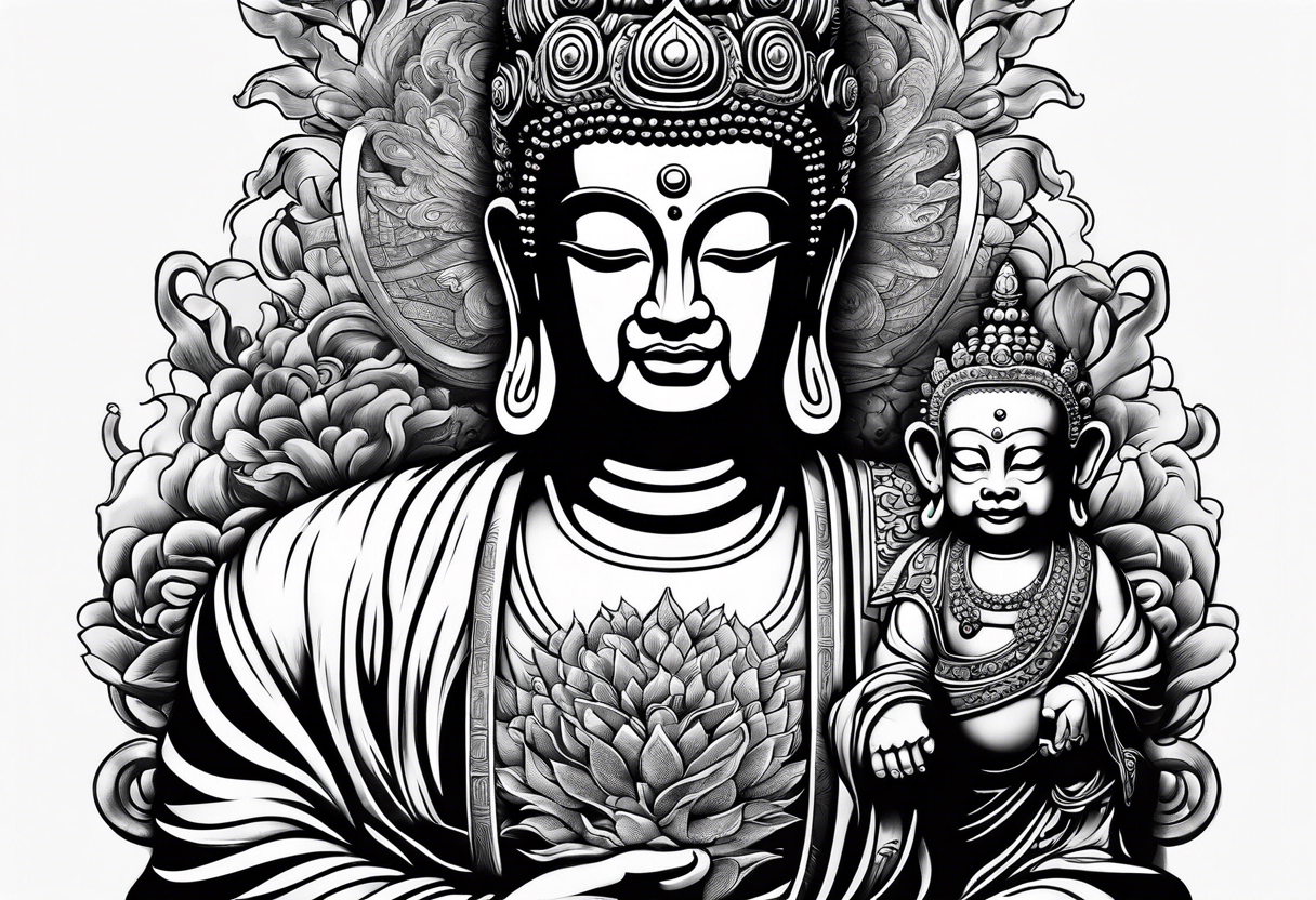 Buddha with monkey king underneath tattoo idea