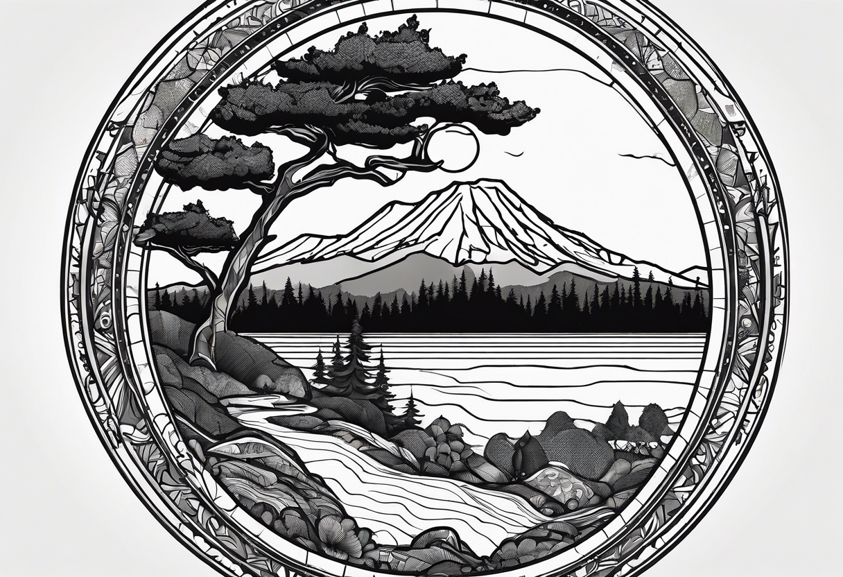 A circle with a map of Whidbey Island inside of it. tattoo idea