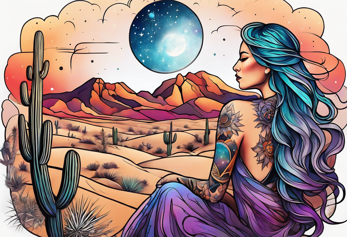 woman and man sitting in Arizona desert looking at the galaxy tattoo idea