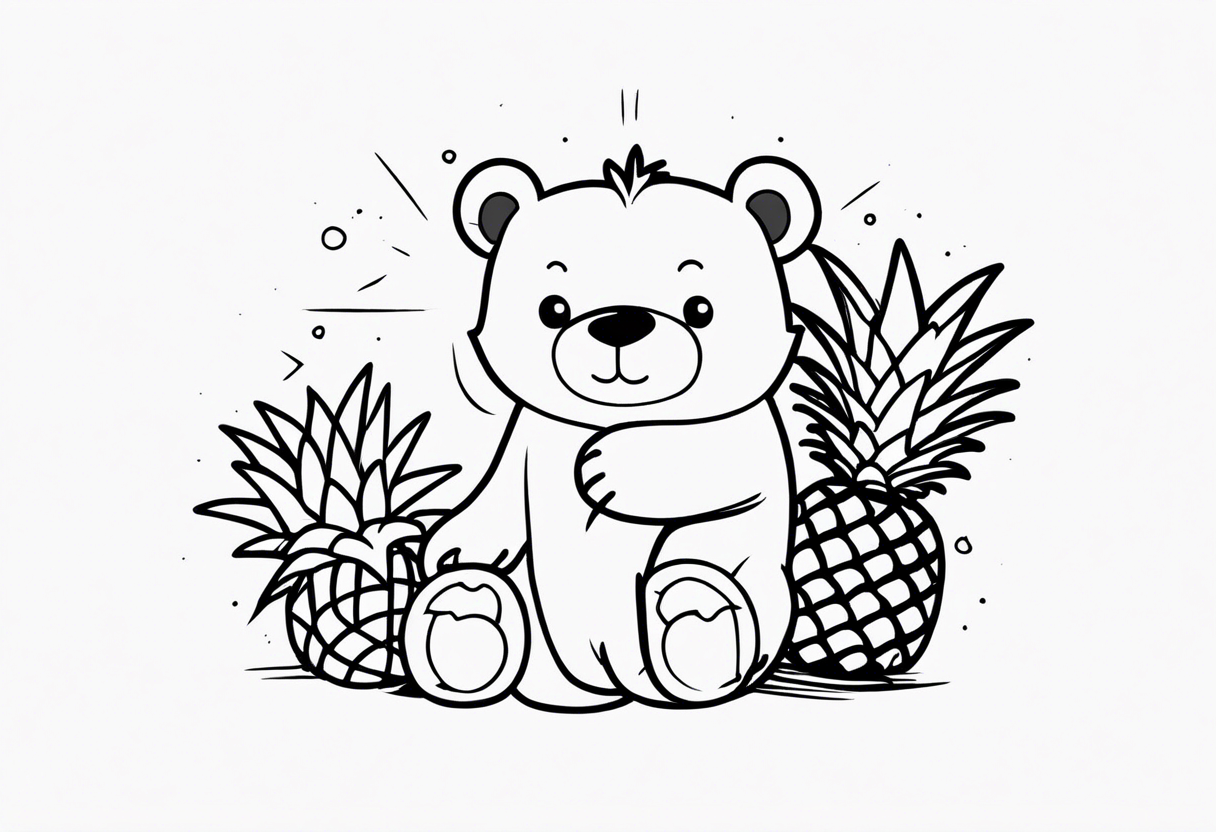 Bear loves pineapples and coconuts tattoo idea