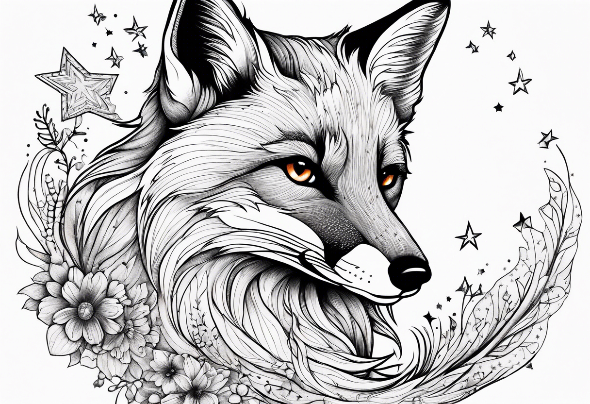 full body fox with stars around tattoo idea