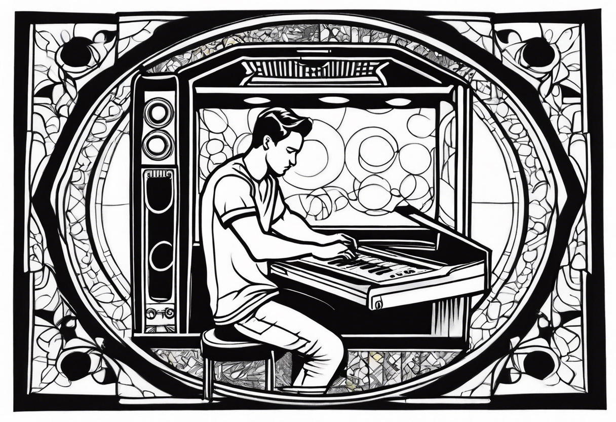 man playing music jukebox tattoo idea