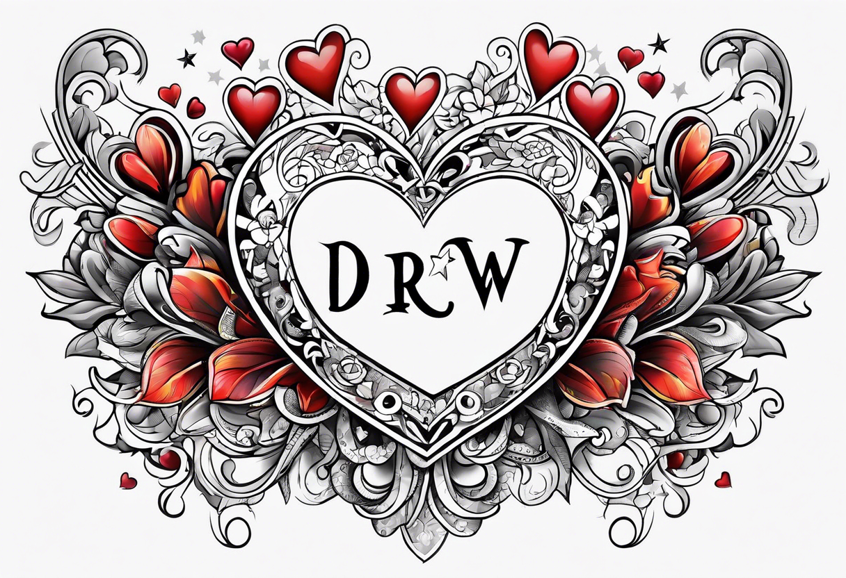 Hearts and stars the name "Drew" tattoo idea