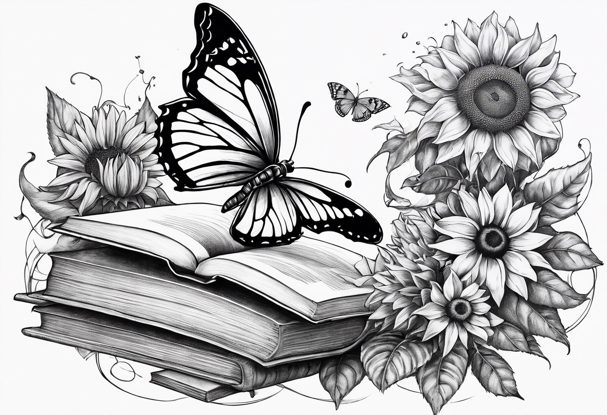 Butterfly, sunflower, book, fly, fish tattoo idea