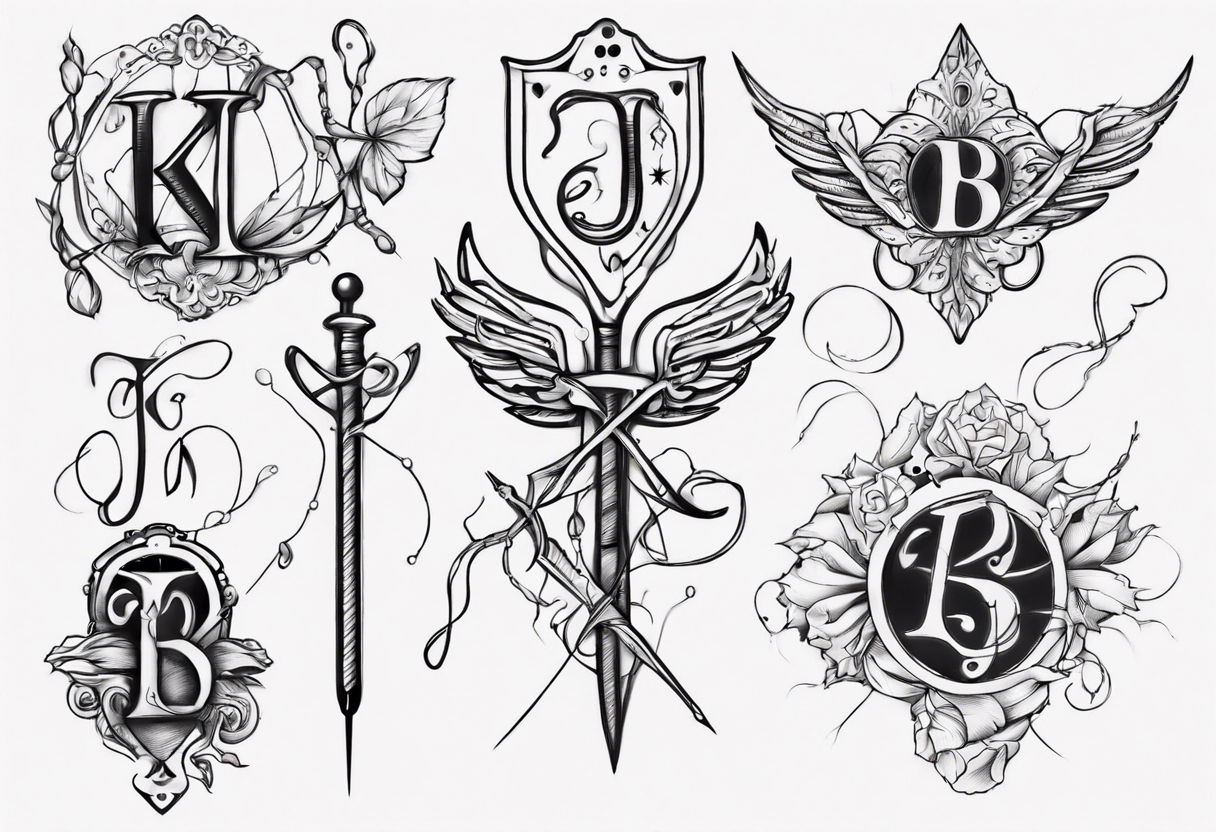 Needle and thread tracing two initials tattoo idea