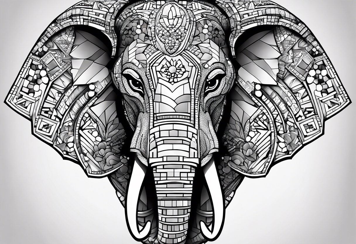 Elephant head made of lego blocks tattoo idea