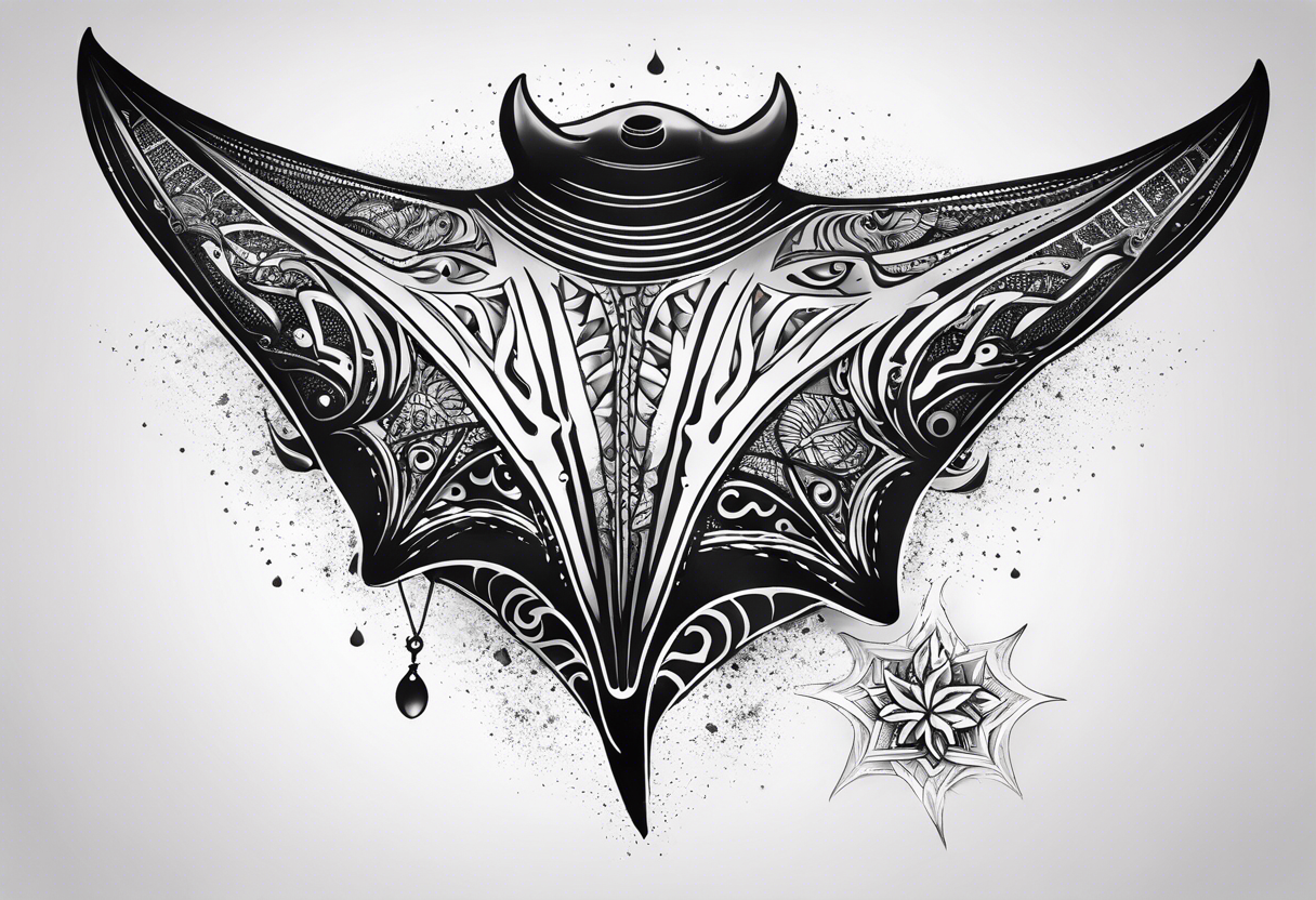 A manta ray with a sea star as a polynesian tattoo. A smaller tattoo for female forearm or wrist tattoo idea