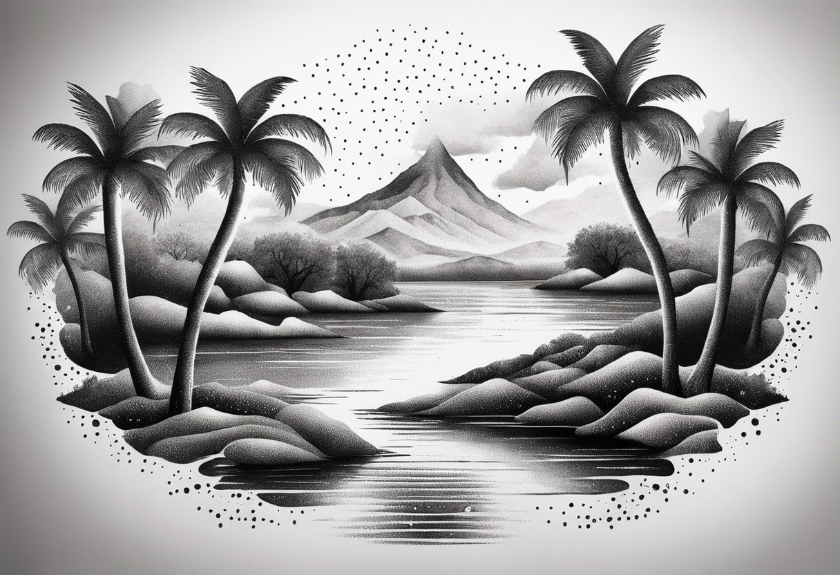 palm trees around a river tattoo idea