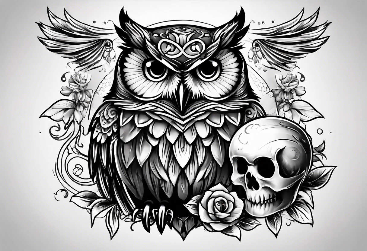 Owl carrying a skull tattoo idea