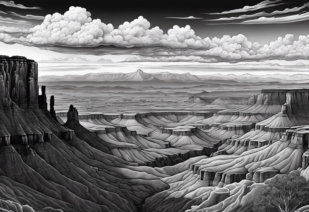 renaissance style Colorado plateau and valley with supercell cloud that captures vast aesthetic tattoo idea