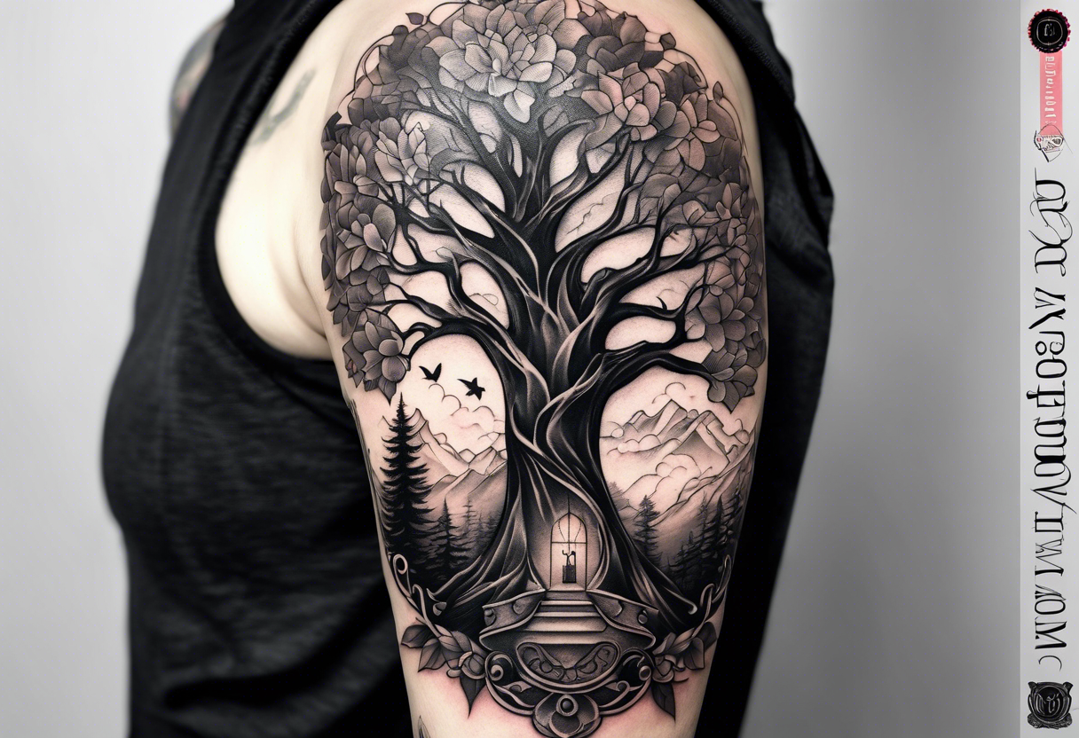 Tattoo on the arm with a large family tree tattoo idea