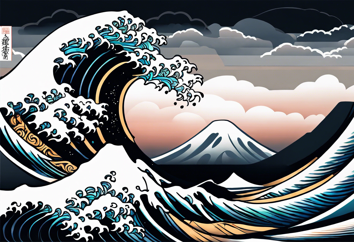 celtic pattern in the negative space japanese wave.  . clouds tattoo idea