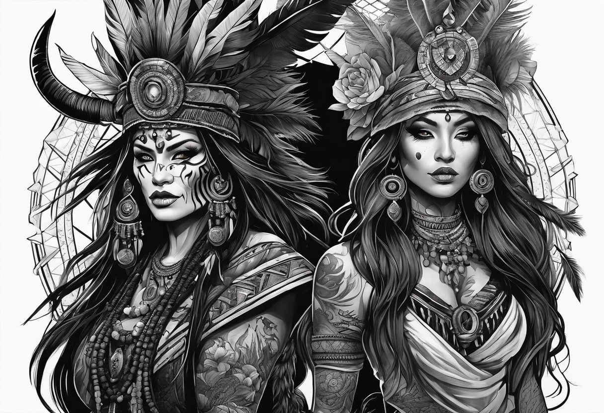 dark fantasy style shaman, witch doctor, finely detailed, full body tattoo idea