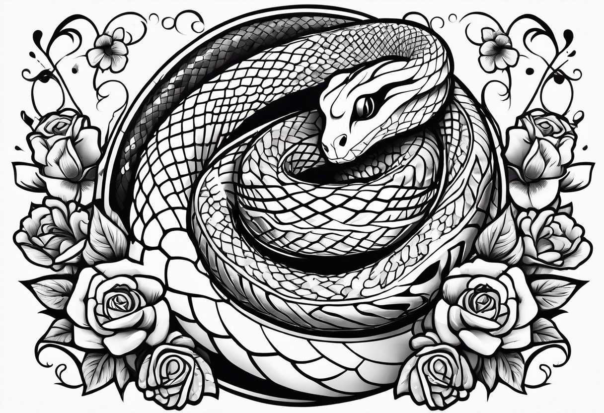 snakes with a playing card with flowers tattoo idea