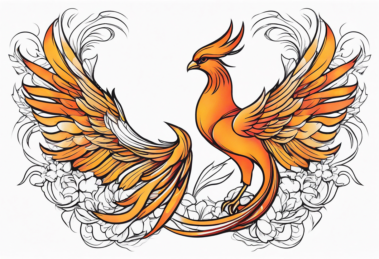 elongated phoenix in profile with claws holding flowers tattoo idea