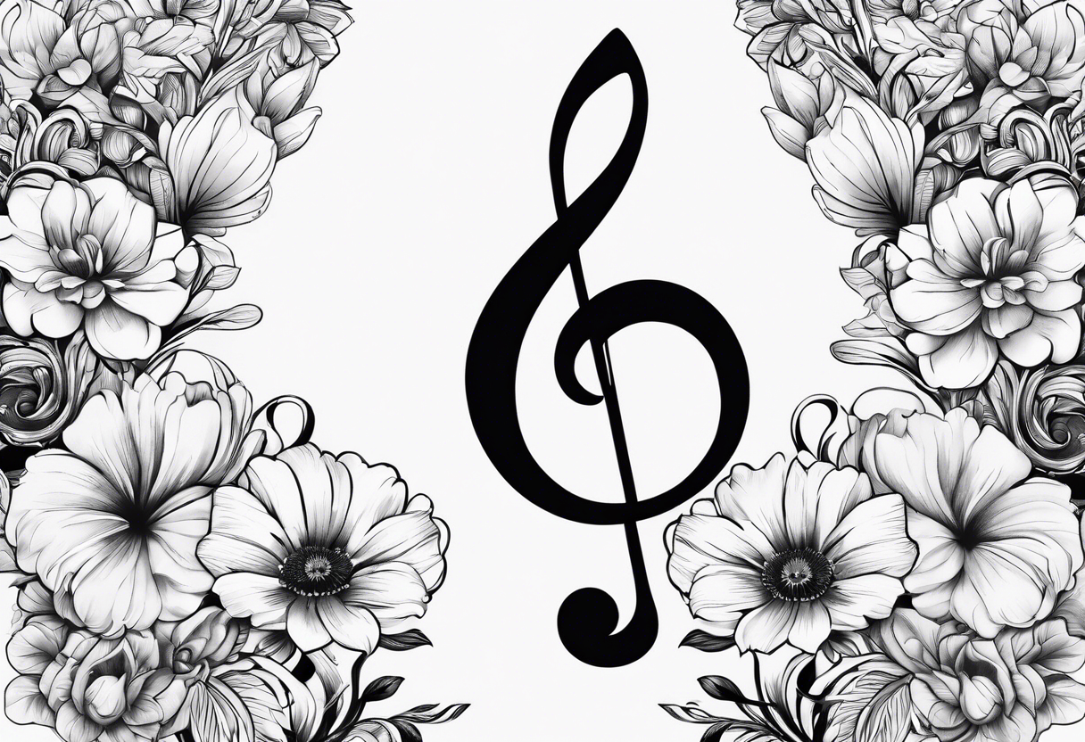 Treble clef, flowers tattoo idea