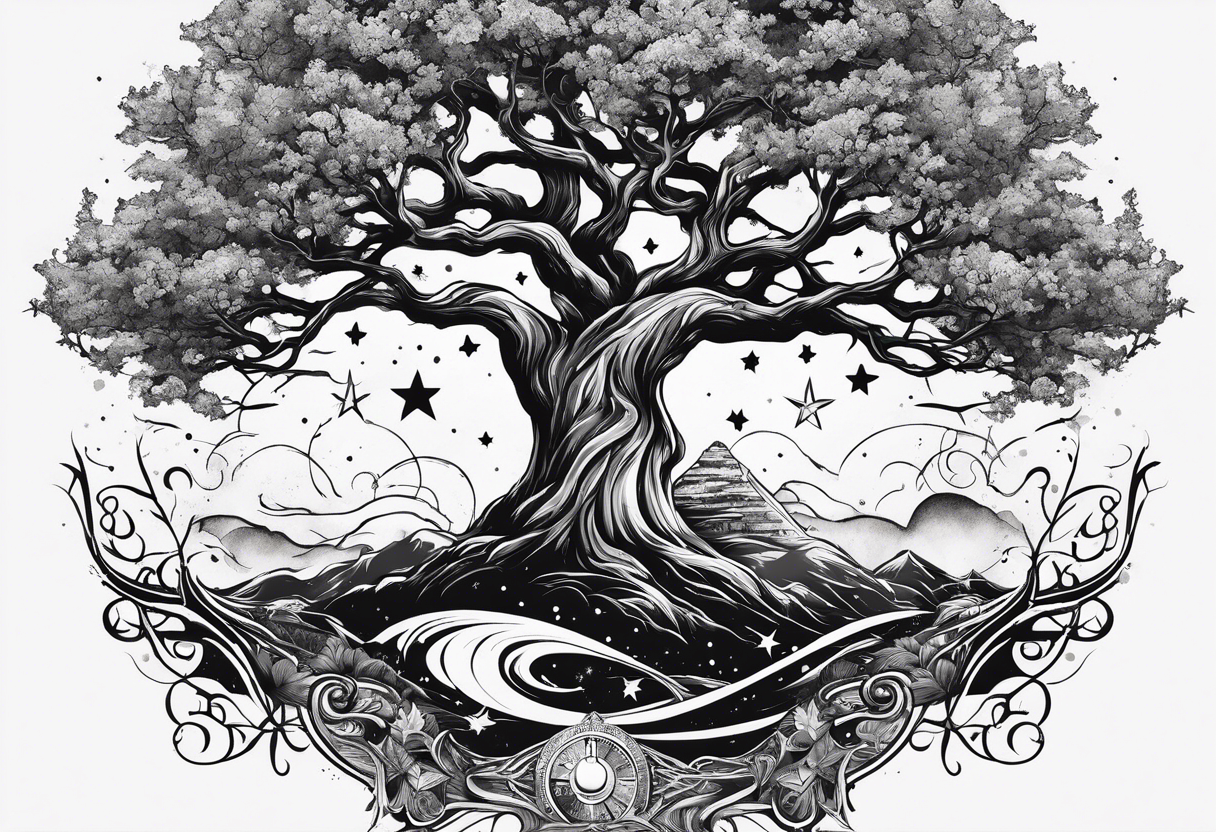 Tree with Star 
symbol and a together forever through time and space tattoo idea