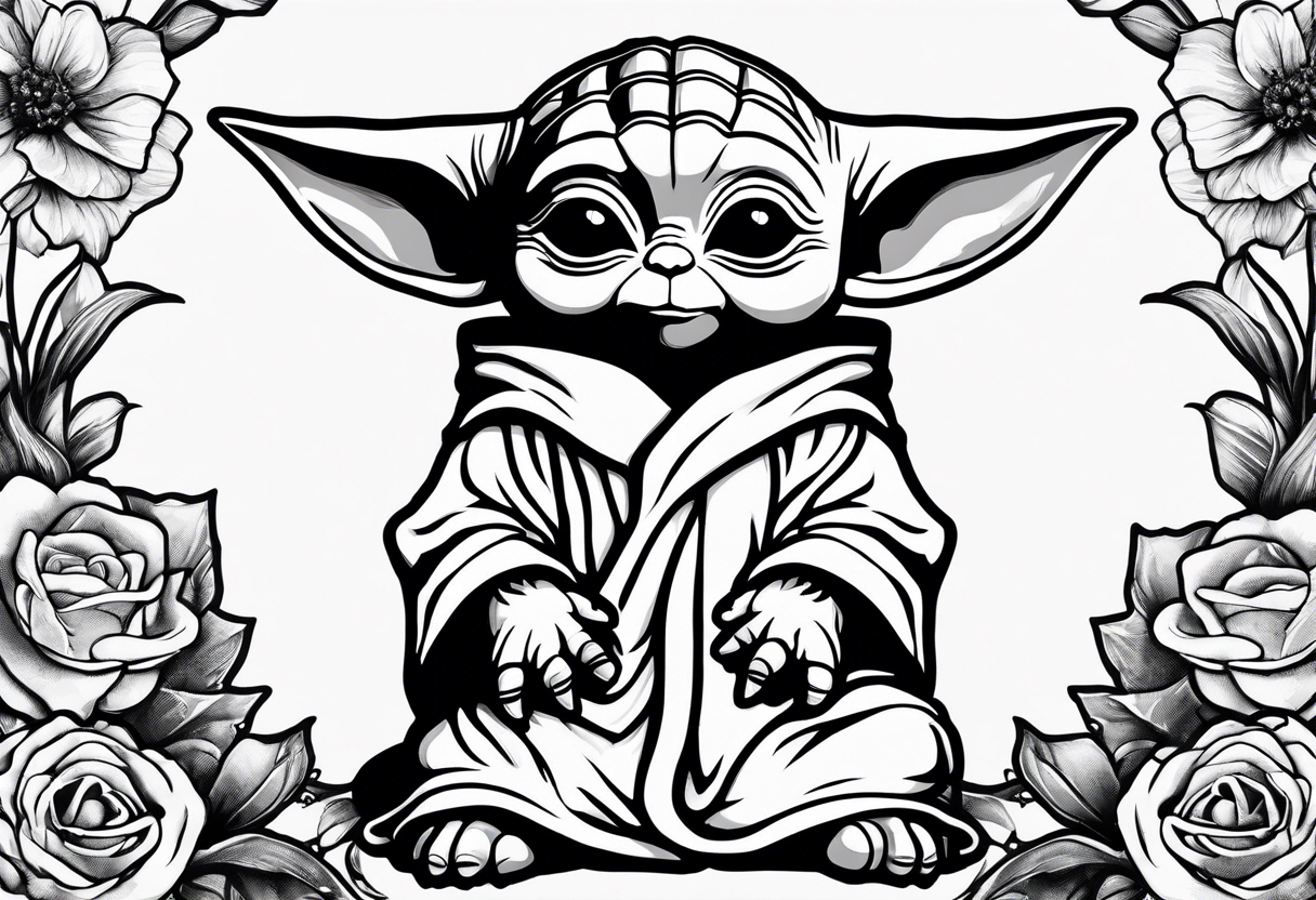 baby yoda sitting on a unicorn tattoo idea