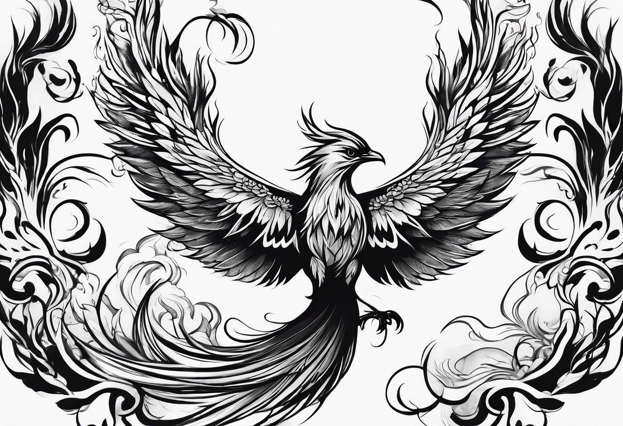 Phoenix bird rising from flames and ashes tattoo idea