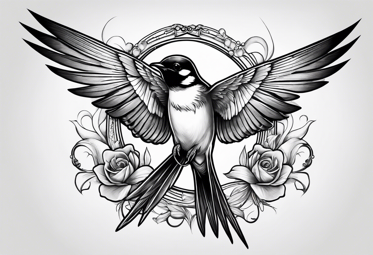 Swallow with rosary on its legs tattoo idea