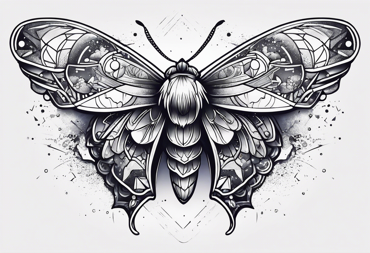 small Moth flying into outer space tattoo idea