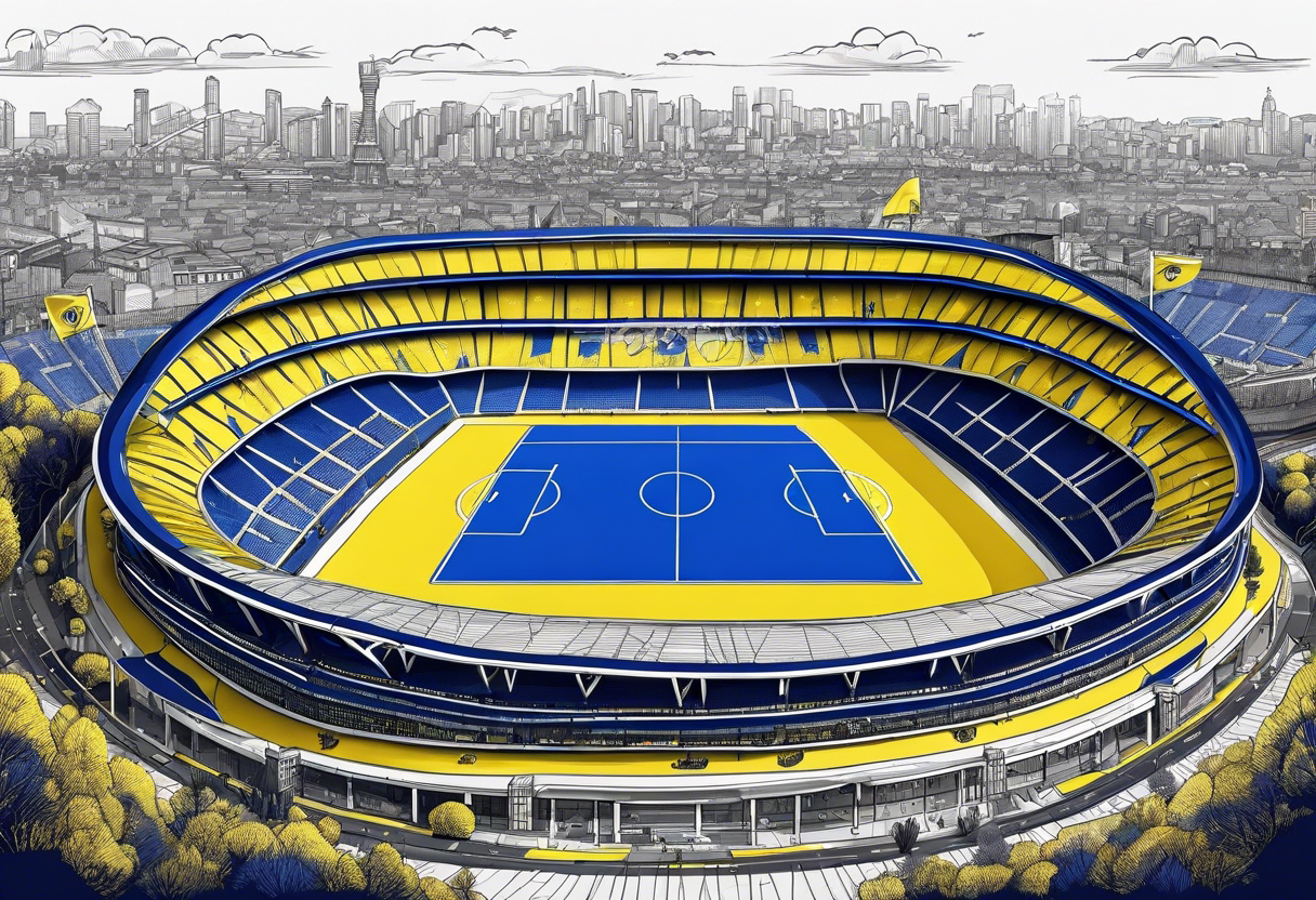 Fenerbahce stadium with blue details and over them a big yellow canary tattoo idea