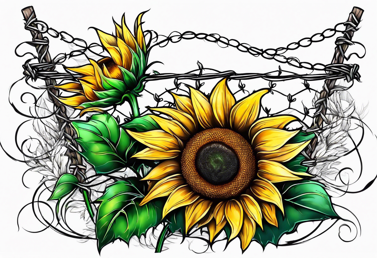 Sunflower, wheat, and barbed wire half sleeve tattoo idea