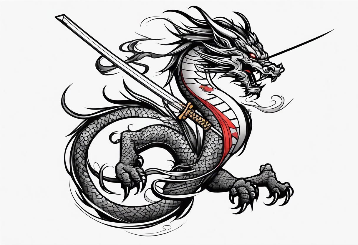 Japanese Dragon wrapped in a katana sword tattoo idea