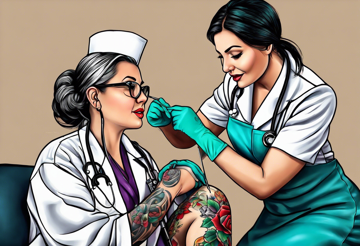 Nurse accidentally getting a needle stick with a patient tattoo idea