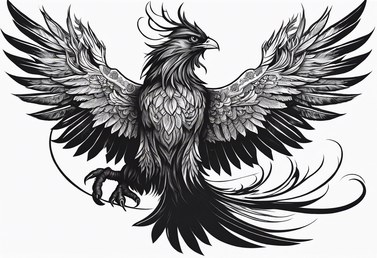 phoenix warrior silhouette with weapons tattoo idea