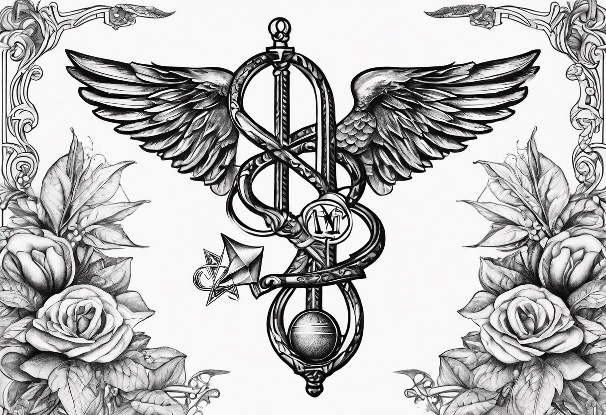 Staff of caduceus with masonic symbols tattoo idea