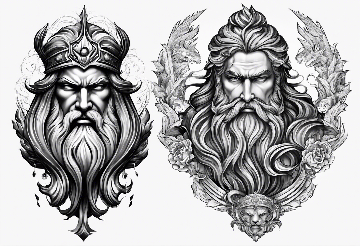 Zeus, Poseidon, Hades, full sleeve tattoo idea