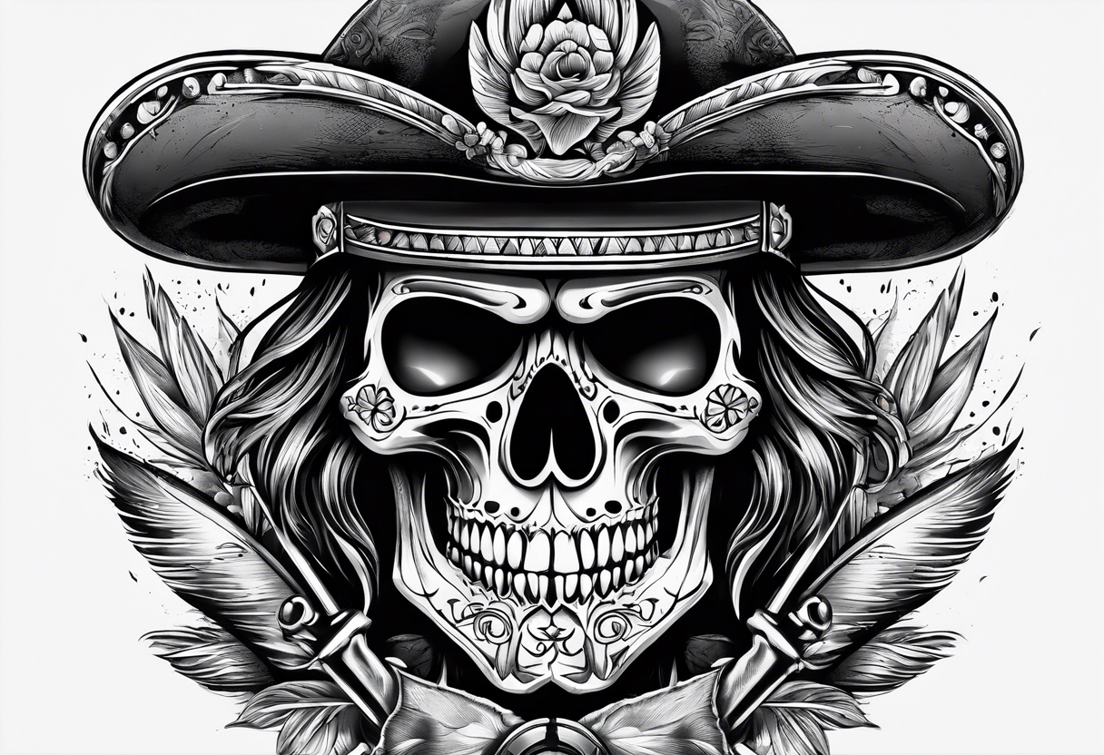 Mexican soldier skull with paint brushes tattoo idea