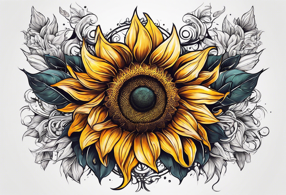 Sunflower viking sleeve tattoo idea