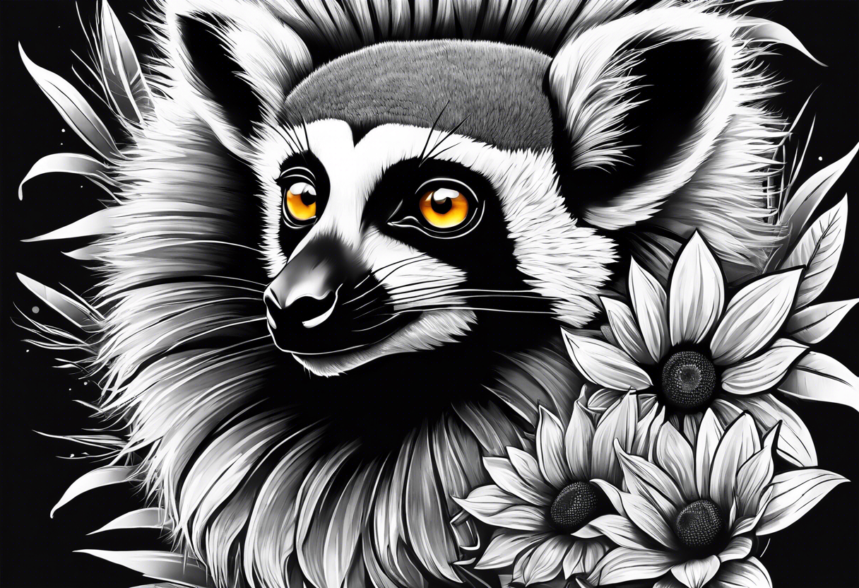 A lemur and a single sunflower tattoo idea