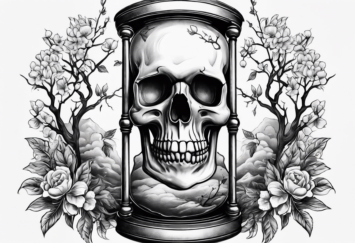 Hourglass with skull and cherry tree tattoo idea