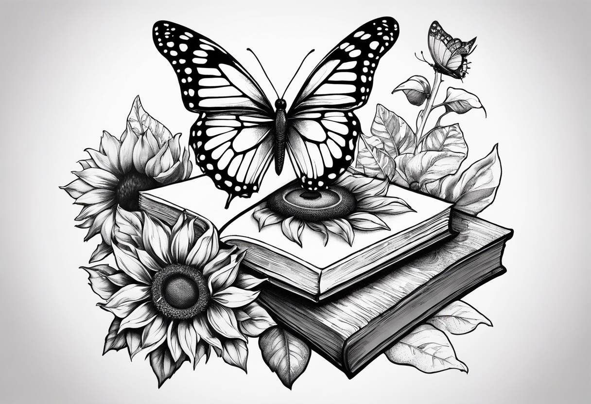 Butterfly, sunflower, book, fly, fish tattoo idea