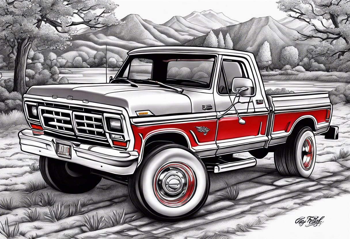 1987 Red ford truck illustration tattoo idea