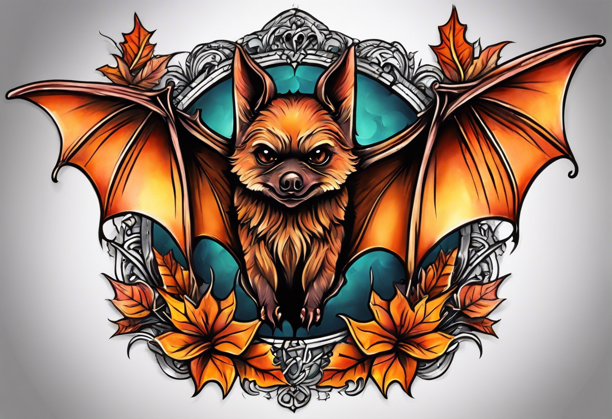 Bat face Knee tattoo in fall colors tattoo idea