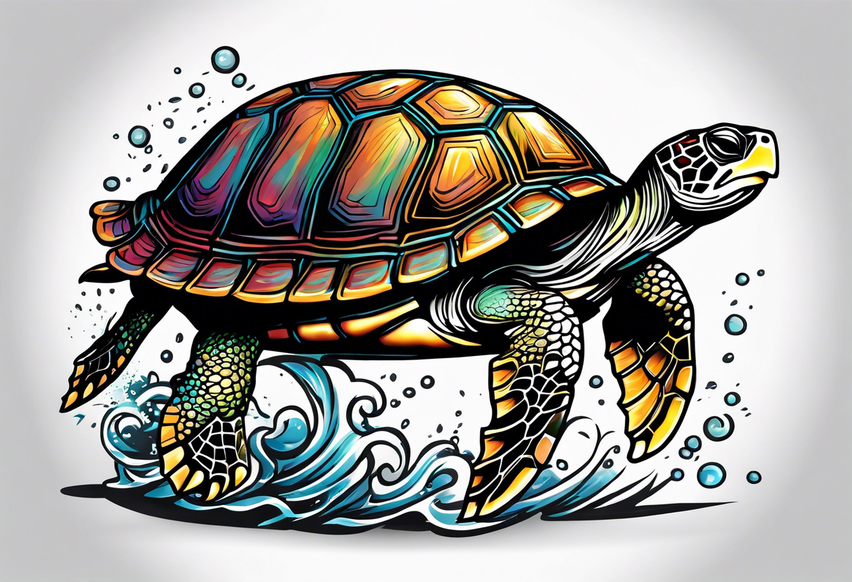 Turtle running upright across the finish line of a marathon tattoo idea