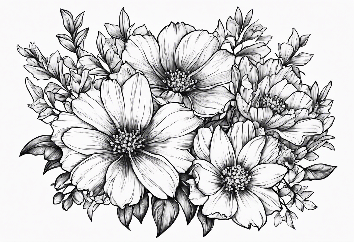 Simple Tattoo  of larkspur, carnation, violet,  daisy tattoo idea