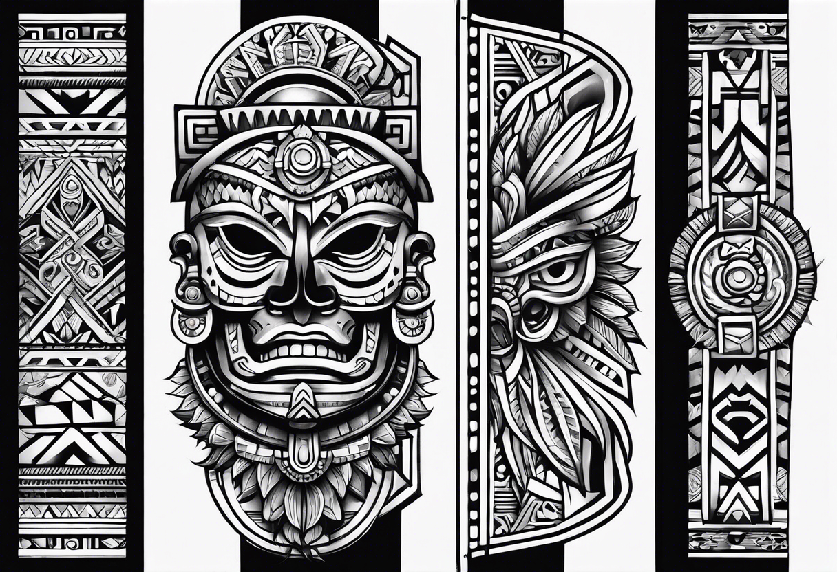 Aztec tribal sleeve tattoo idea