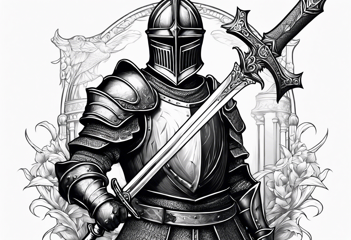 Medieval knight holding a sword tattoo idea