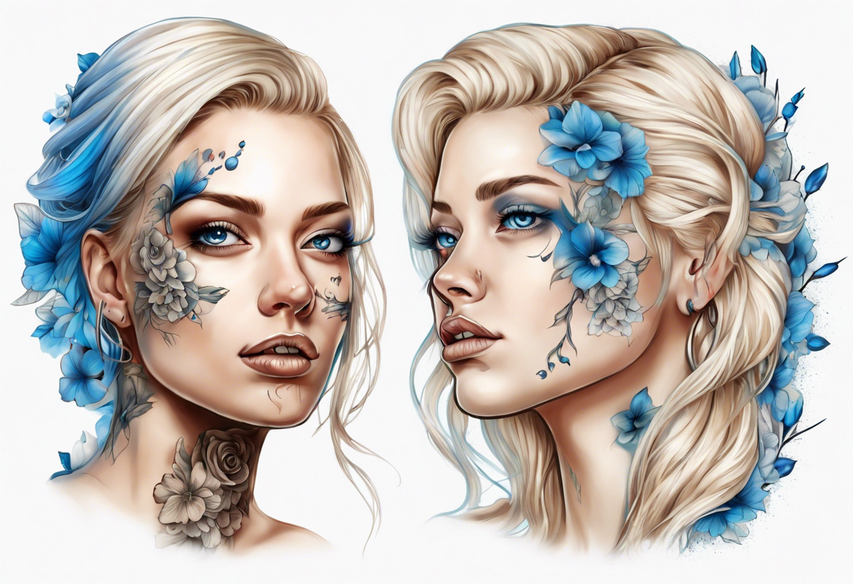 entkleidete schöne frau mit grossen brüsten blondem haar und blauen augen tattoo idea