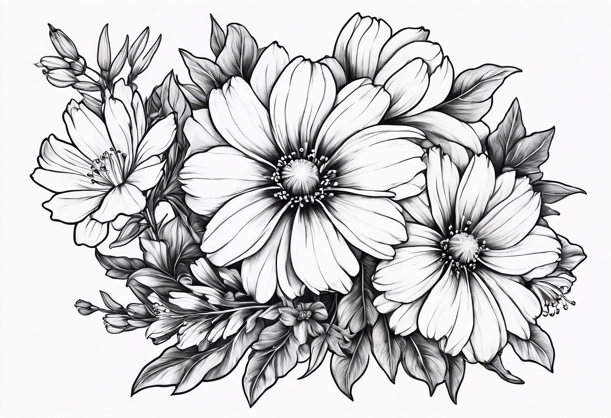 Honeysuckle cosmos flowers tattoo idea