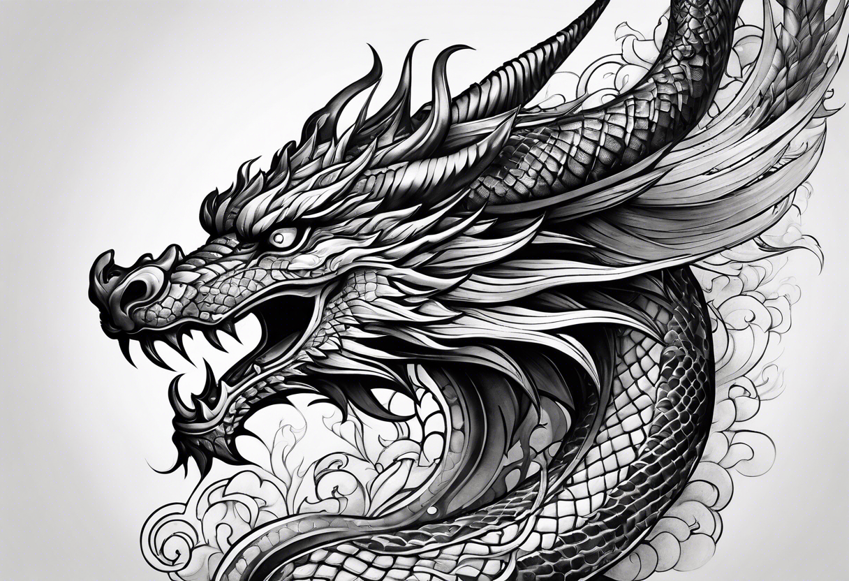 blackwork negative space dragon sleeve tattoo idea