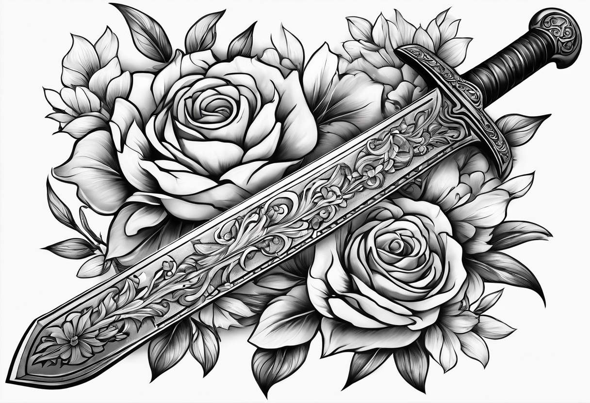 Sword with flowers wrapped around it tattoo idea