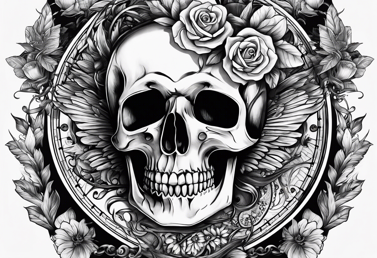 The words Memento Mori, With a time skip in the middle of it tattoo idea