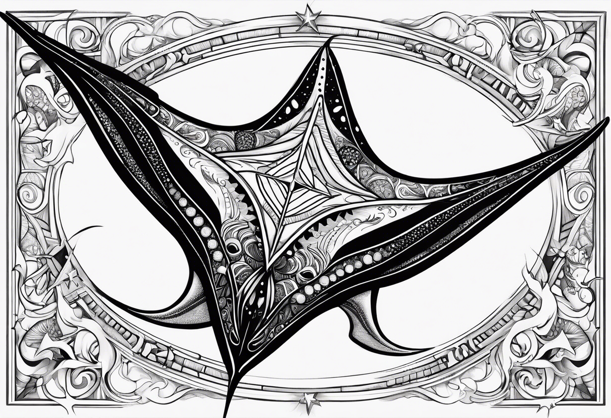 Manta ray with a nautical star inside tattoo idea